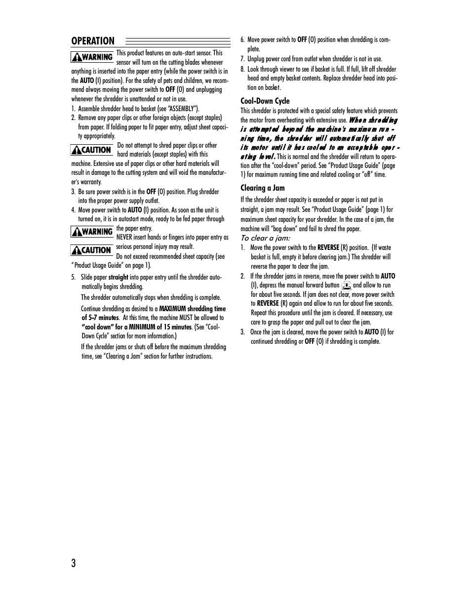 Operation | FELLOWES P500-2W User Manual | Page 4 / 6