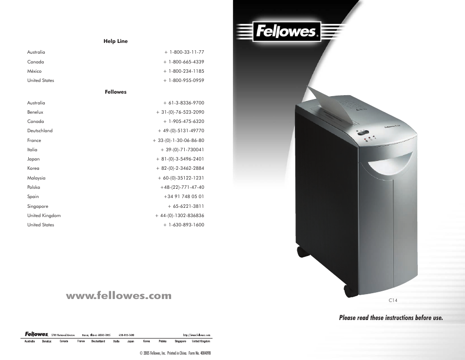 FELLOWES C14 User Manual | 5 pages