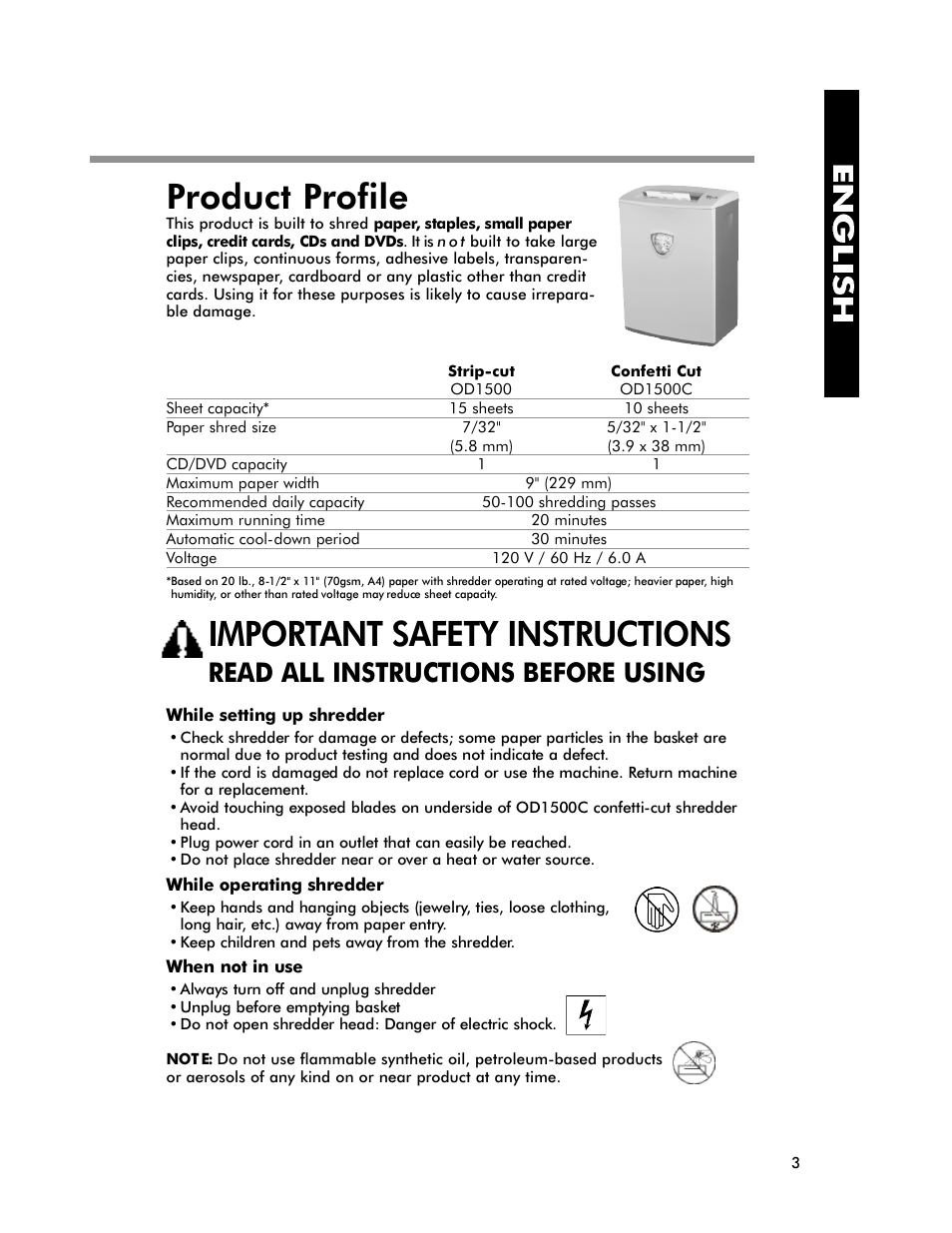 Product profile, Read all instructions before using | FELLOWES P70cm User Manual | Page 4 / 8