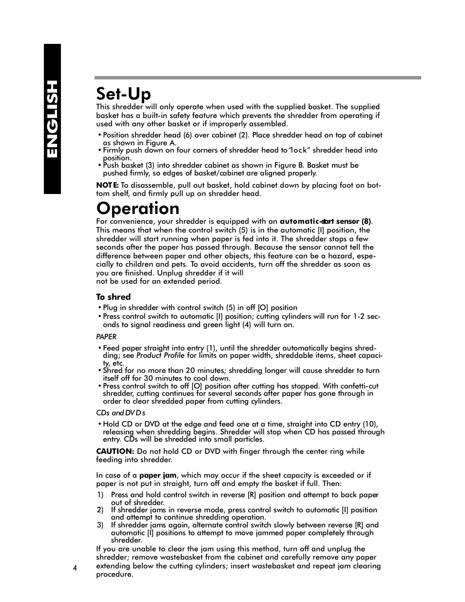 Set-up, Operation | FELLOWES P70cm User Manual | Page 5 / 8