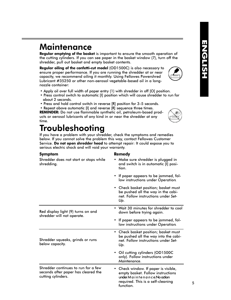 Maintenance, Troubleshooting | FELLOWES P70cm User Manual | Page 6 / 8