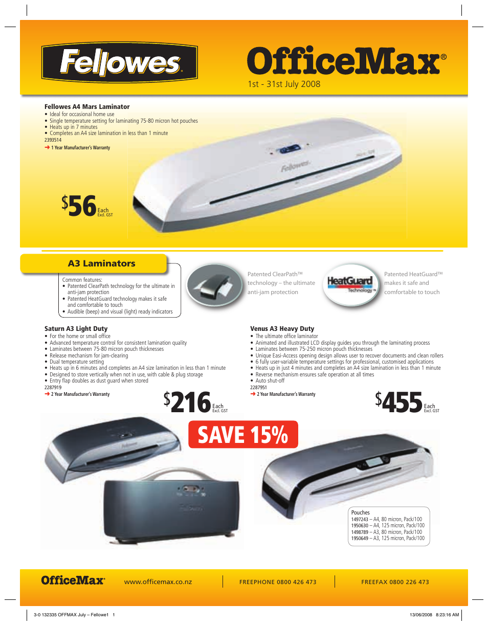 FELLOWES jupiter a3 User Manual | 2 pages