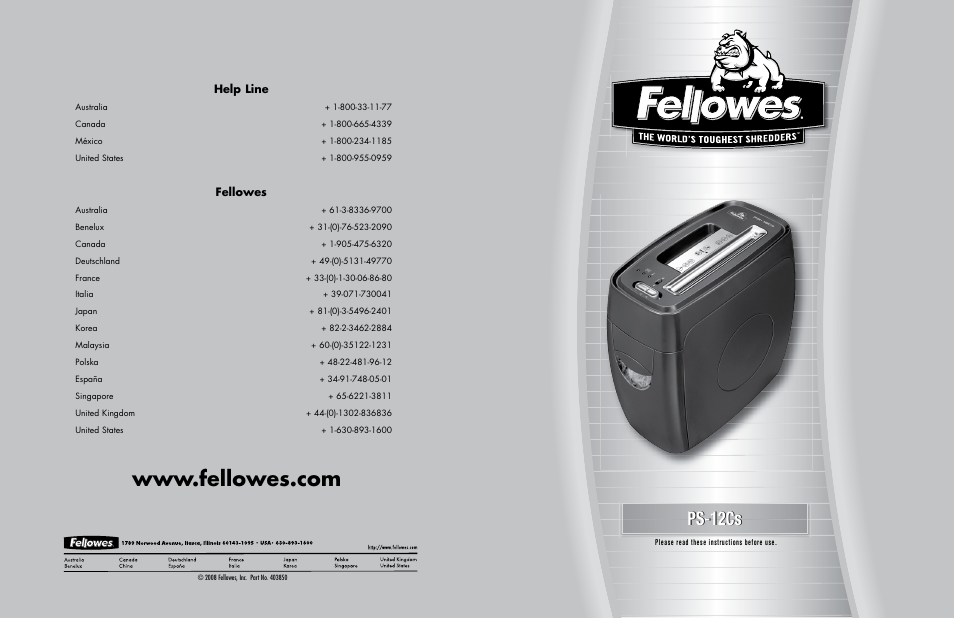 FELLOWES PS-12Cs User Manual | 2 pages