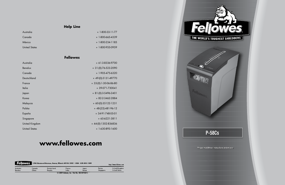 FELLOWES P-58Cs User Manual | 2 pages