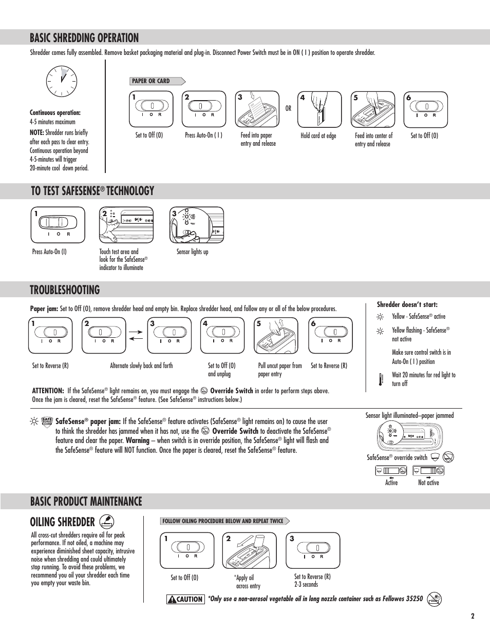 Basic product maintenance, Basic shredding operation, Oiling shredder | Technology, Troubleshooting | FELLOWES P-12C User Manual | Page 3 / 4