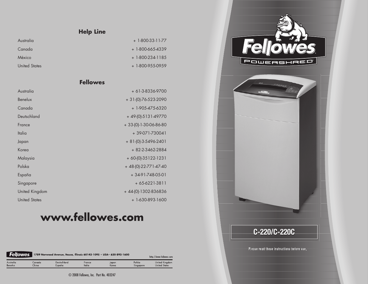 FELLOWES C-220C User Manual | 2 pages