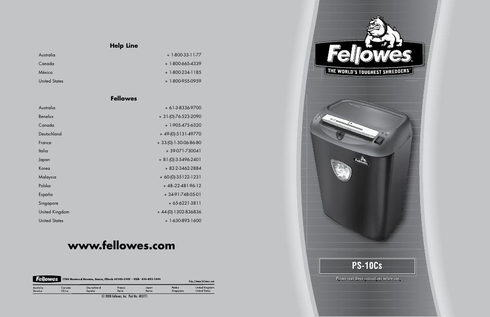 FELLOWES PS-10Cs User Manual | 2 pages