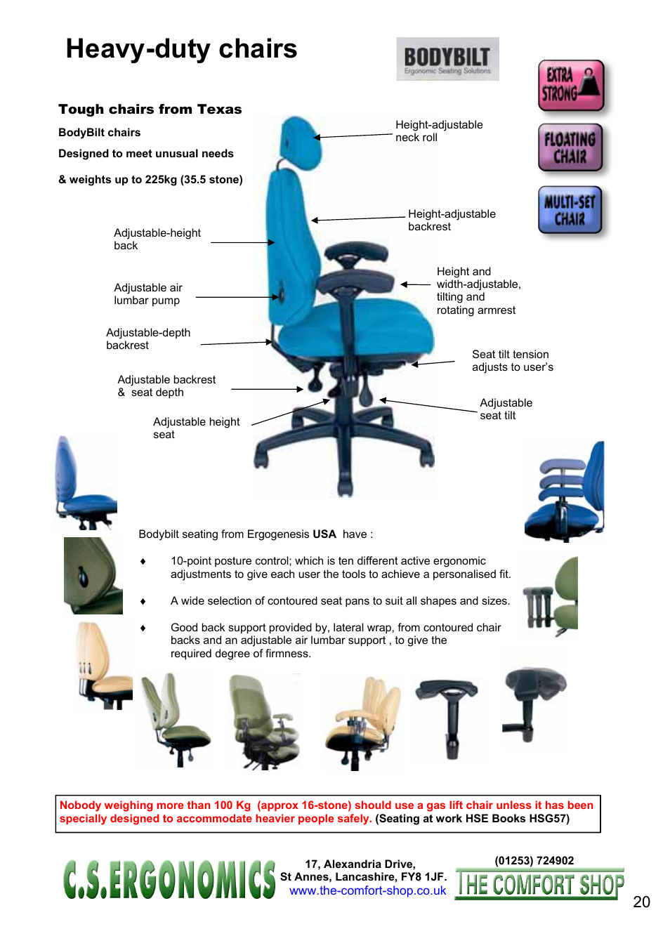 Heavy-duty chairs | FELLOWES C.S. Ergonomics RH 400 User Manual | Page 20 / 70