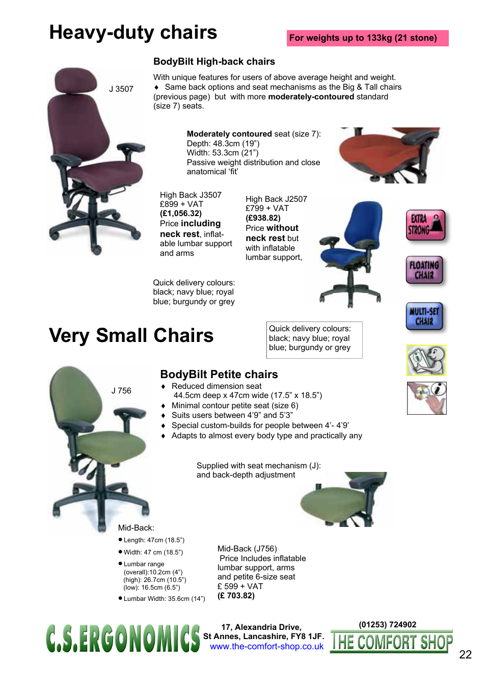 Heavy-duty chairs, Very small chairs, Bodybilt petite chairs | FELLOWES C.S. Ergonomics RH 400 User Manual | Page 22 / 70