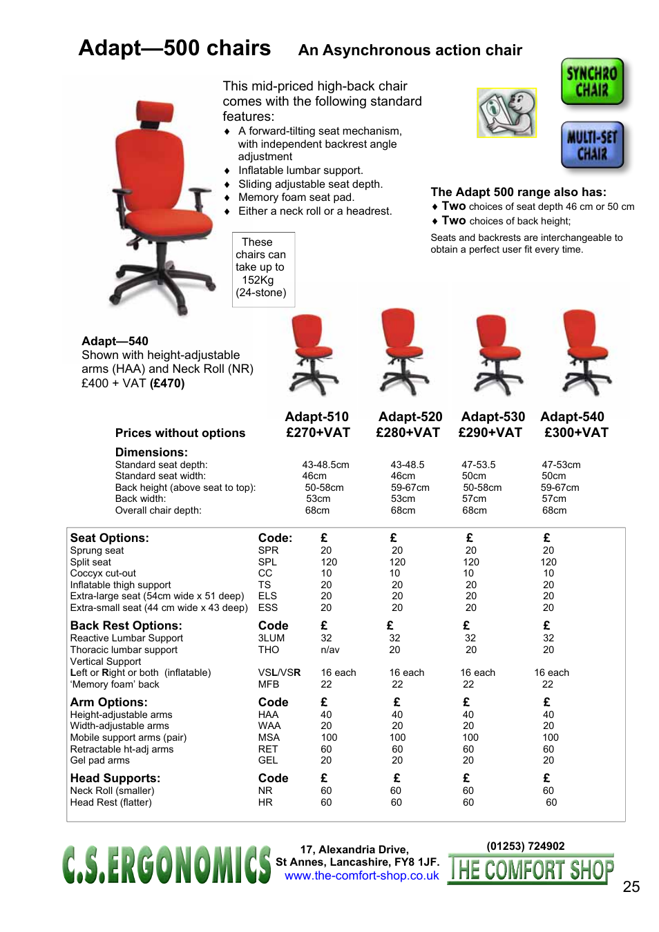 Adapt—500 chairs, An asynchronous action chair | FELLOWES C.S. Ergonomics RH 400 User Manual | Page 25 / 70