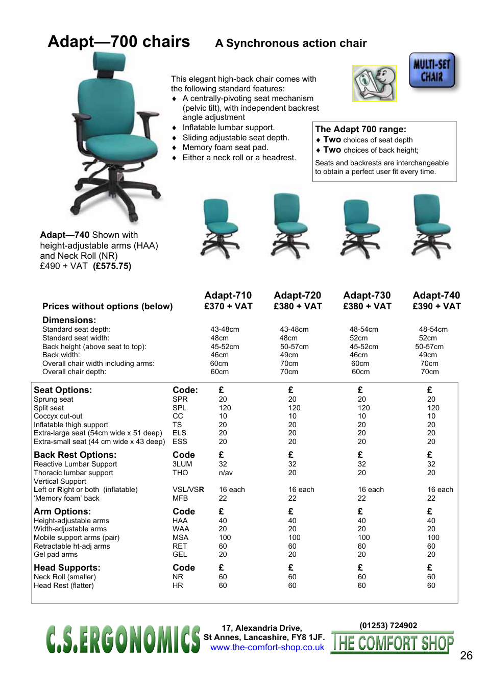Adapt—700 chairs, A synchronous action chair | FELLOWES C.S. Ergonomics RH 400 User Manual | Page 26 / 70