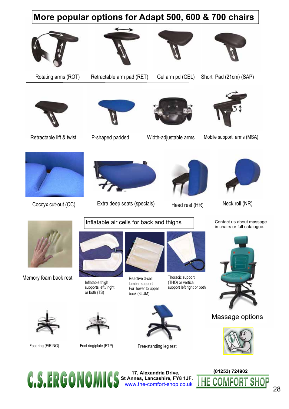 Massage options | FELLOWES C.S. Ergonomics RH 400 User Manual | Page 28 / 70