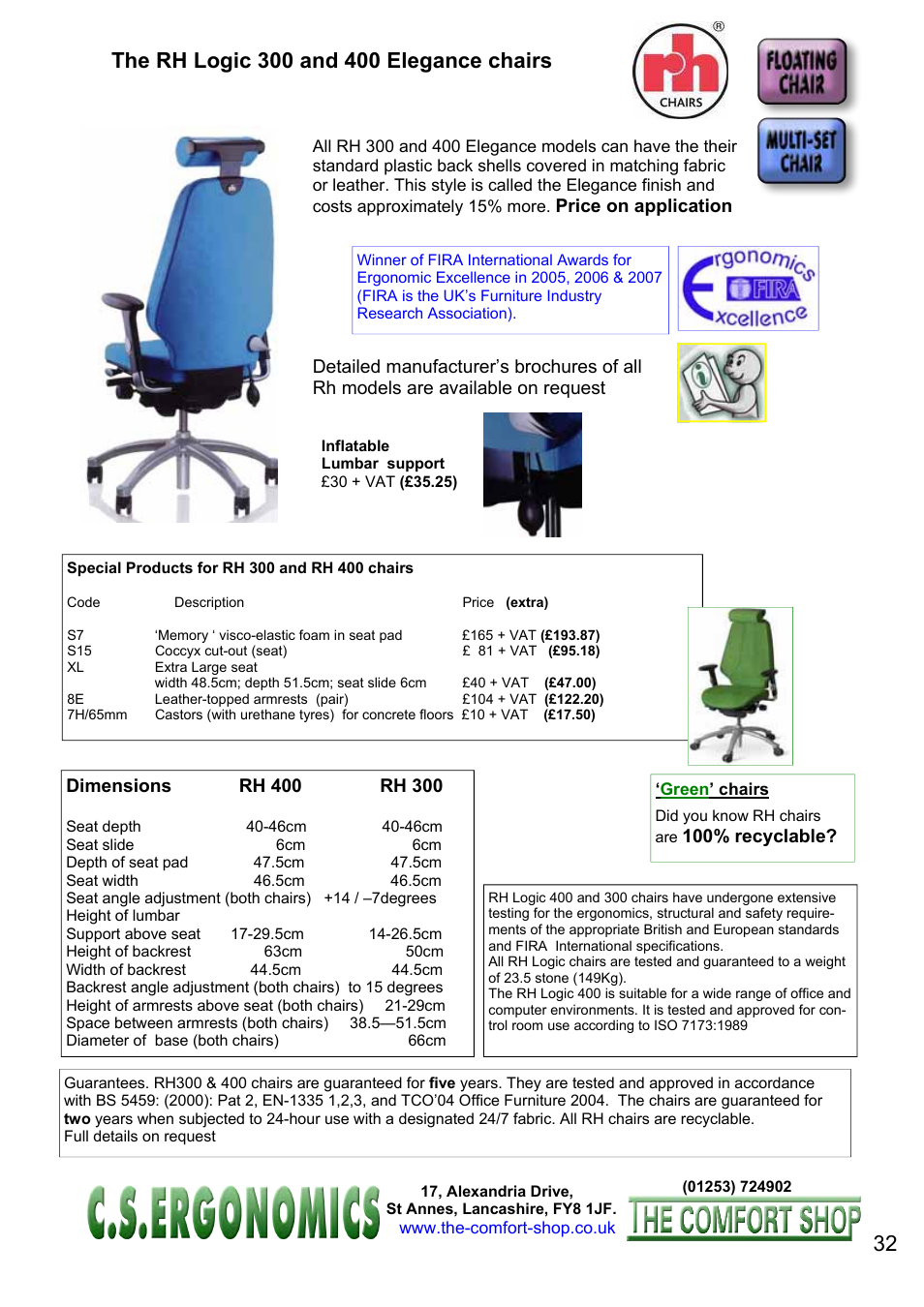 FELLOWES C.S. Ergonomics RH 400 User Manual | Page 32 / 70