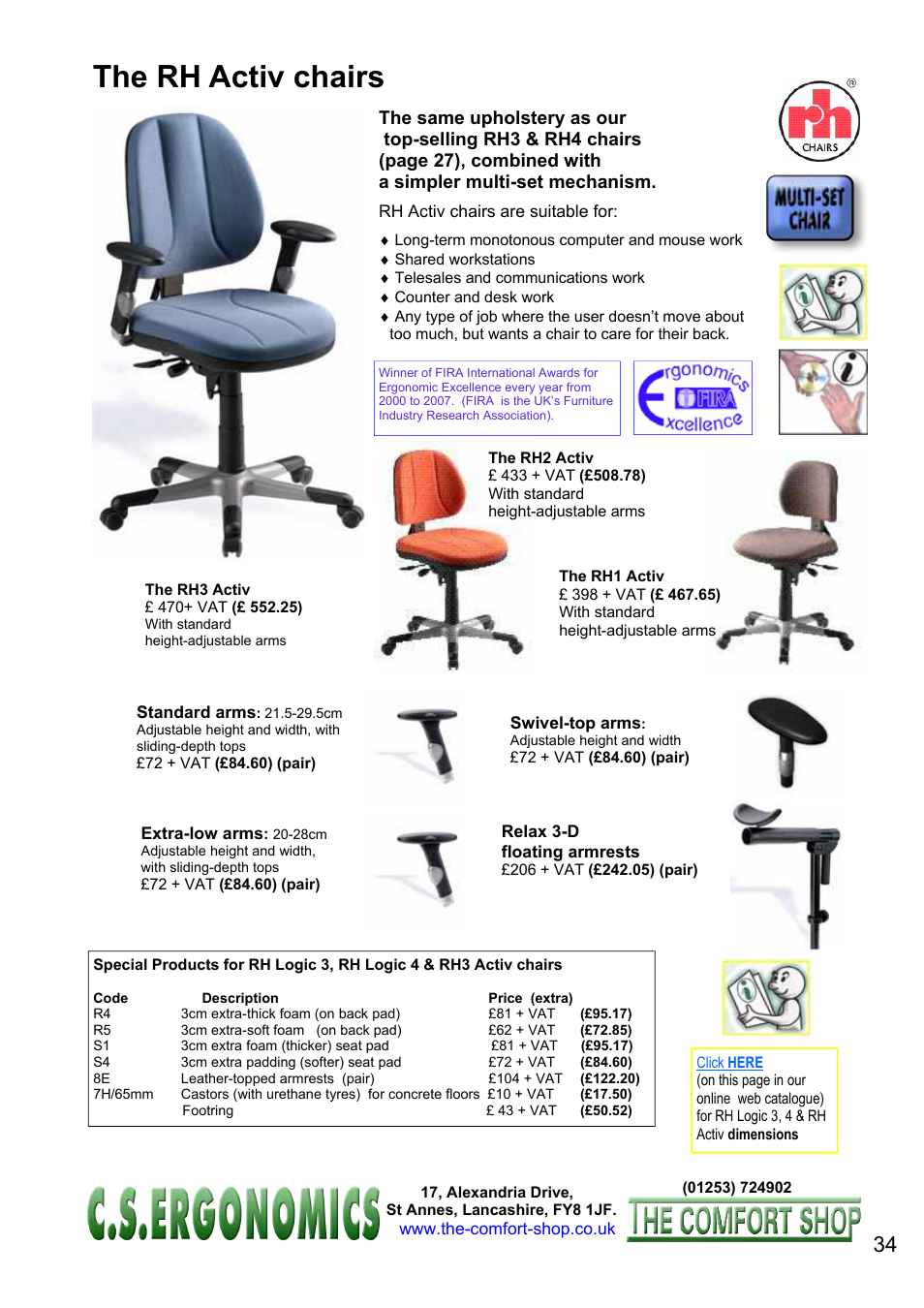 The rh activ chairs | FELLOWES C.S. Ergonomics RH 400 User Manual | Page 34 / 70