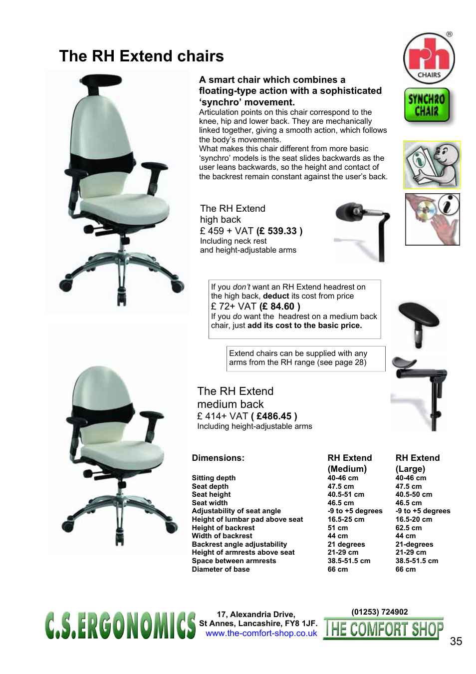 The rh extend chairs, The rh extend medium back | FELLOWES C.S. Ergonomics RH 400 User Manual | Page 35 / 70