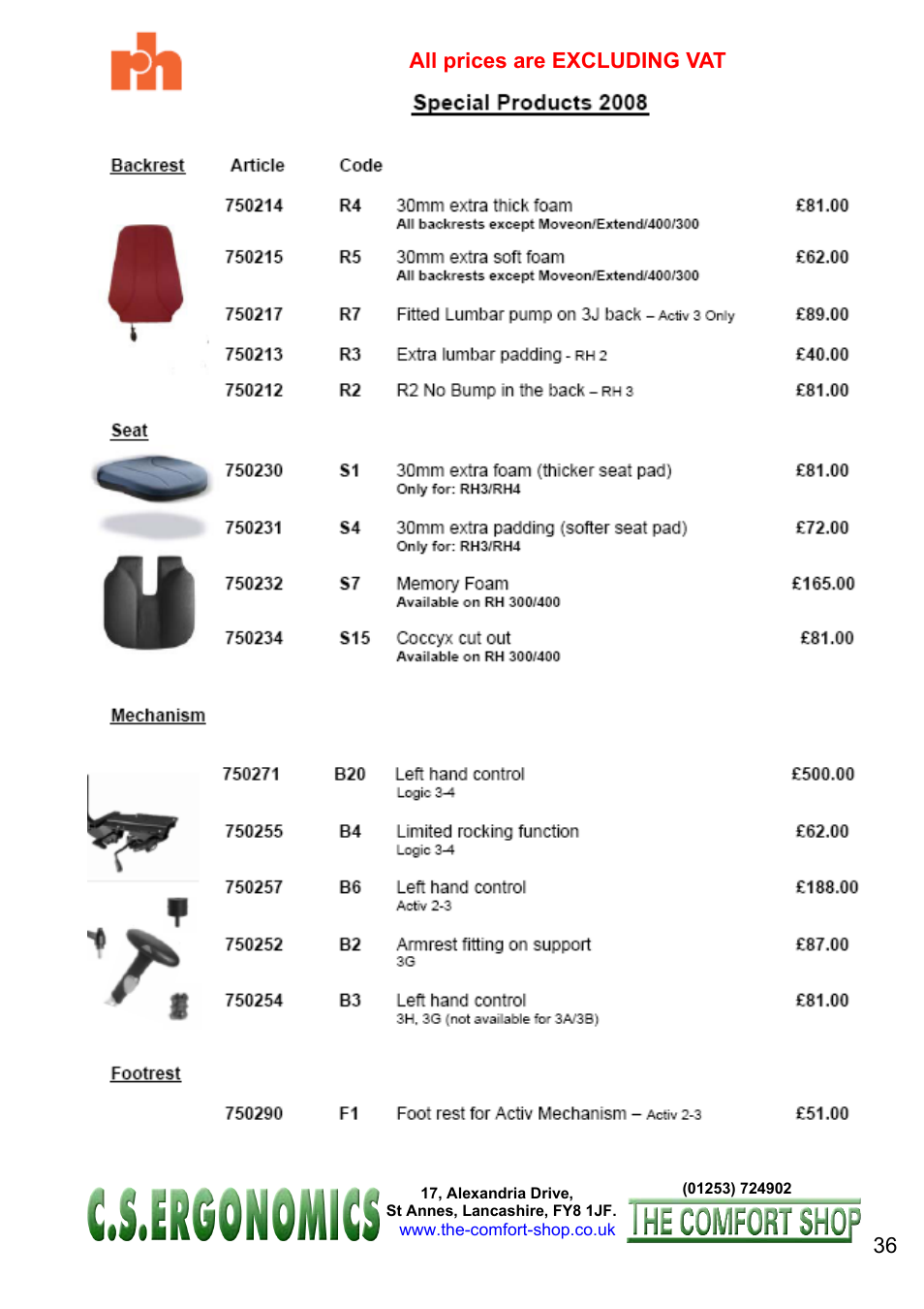 All prices are excluding vat 36 | FELLOWES C.S. Ergonomics RH 400 User Manual | Page 36 / 70