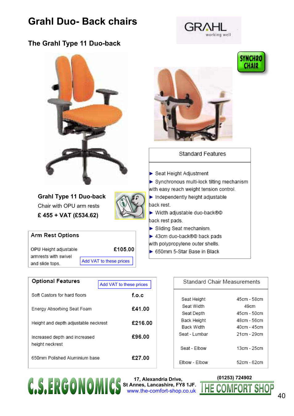 Grahl duo- back chairs, The grahl type 11 duo-back | FELLOWES C.S. Ergonomics RH 400 User Manual | Page 40 / 70