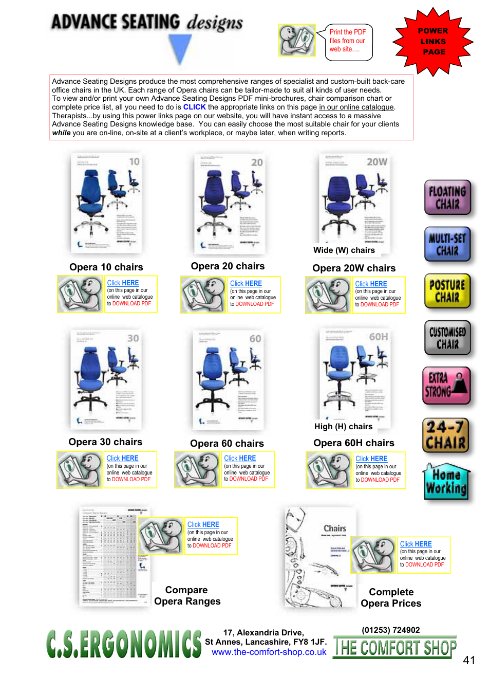 Opera 10 chairs, Compare opera ranges, Complete opera prices | FELLOWES C.S. Ergonomics RH 400 User Manual | Page 41 / 70