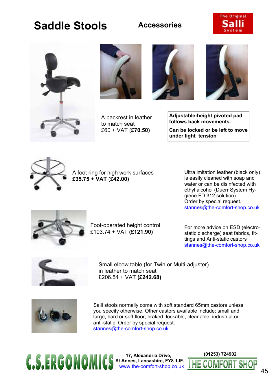Saddle stools, Accessories | FELLOWES C.S. Ergonomics RH 400 User Manual | Page 45 / 70