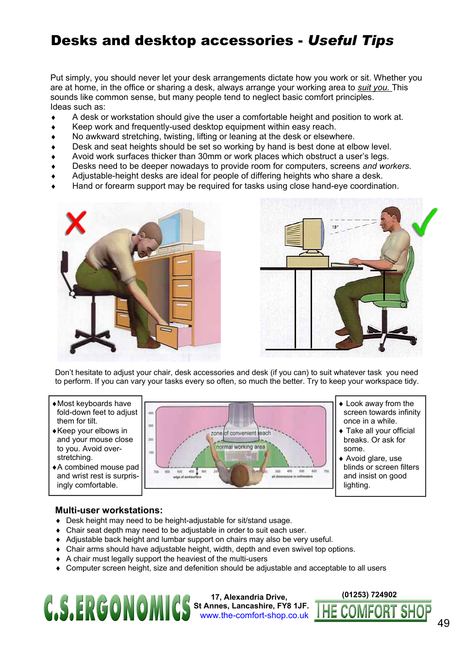 Desks and desktop accessories - useful tips | FELLOWES C.S. Ergonomics RH 400 User Manual | Page 49 / 70