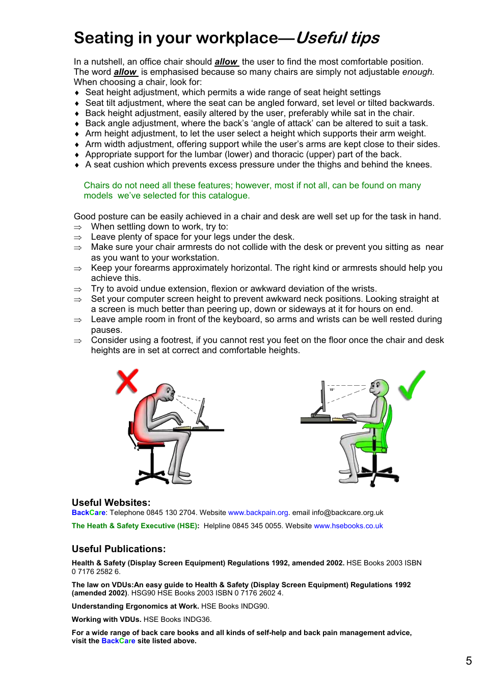 Useful tips, Seating in your workplace | FELLOWES C.S. Ergonomics RH 400 User Manual | Page 5 / 70