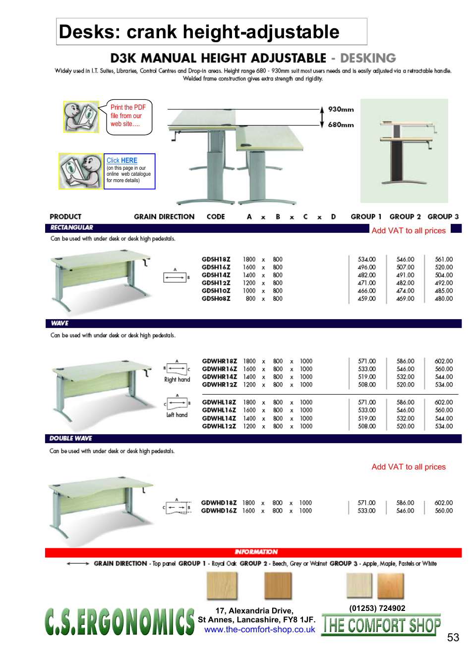 Desks: crank height-adjustable | FELLOWES C.S. Ergonomics RH 400 User Manual | Page 53 / 70