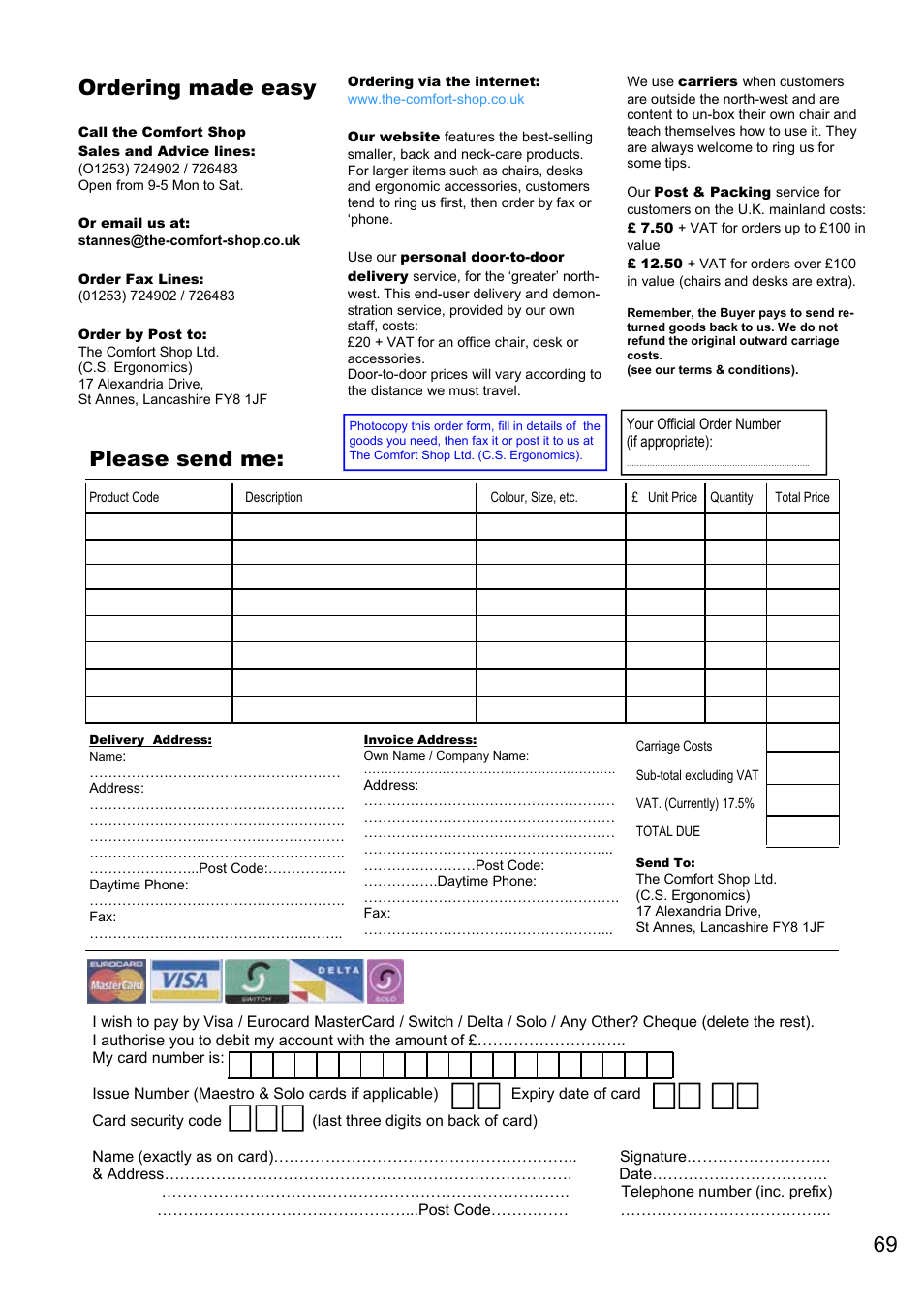 Ordering made easy, Please send me | FELLOWES C.S. Ergonomics RH 400 User Manual | Page 69 / 70