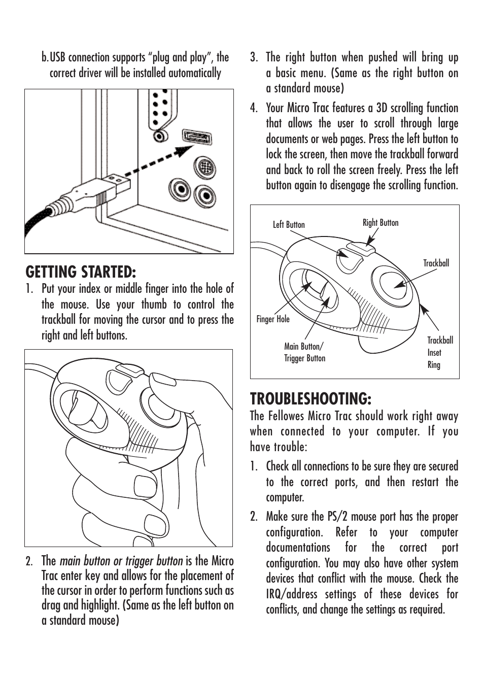 Getting started, Troubleshooting | FELLOWES Computer Accessories User Manual | Page 2 / 4