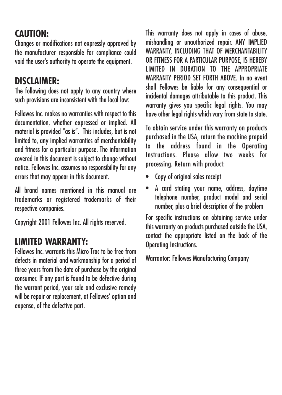 Caution, Disclaimer, Limited warranty | FELLOWES Computer Accessories User Manual | Page 4 / 4