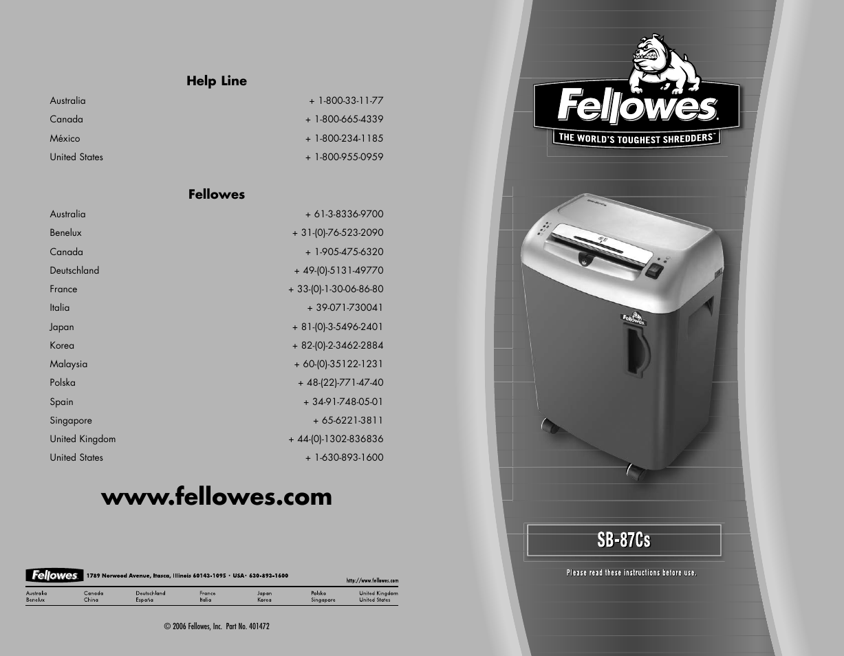 FELLOWES SB-87Cs User Manual | 2 pages