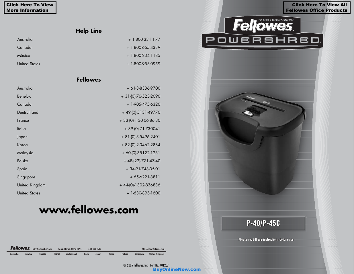 FELLOWES P-40 User Manual | 2 pages