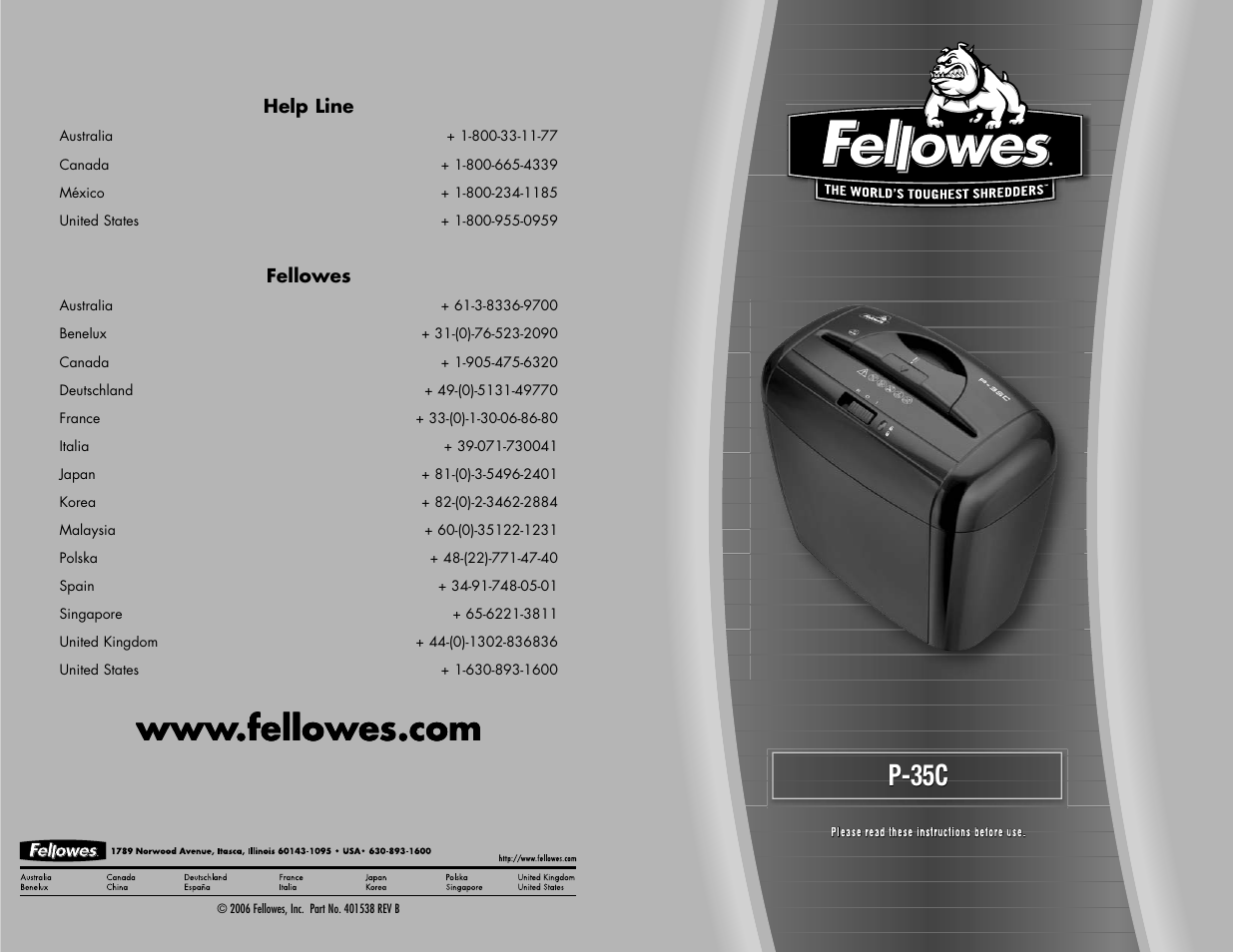 FELLOWES P-35C User Manual | 2 pages