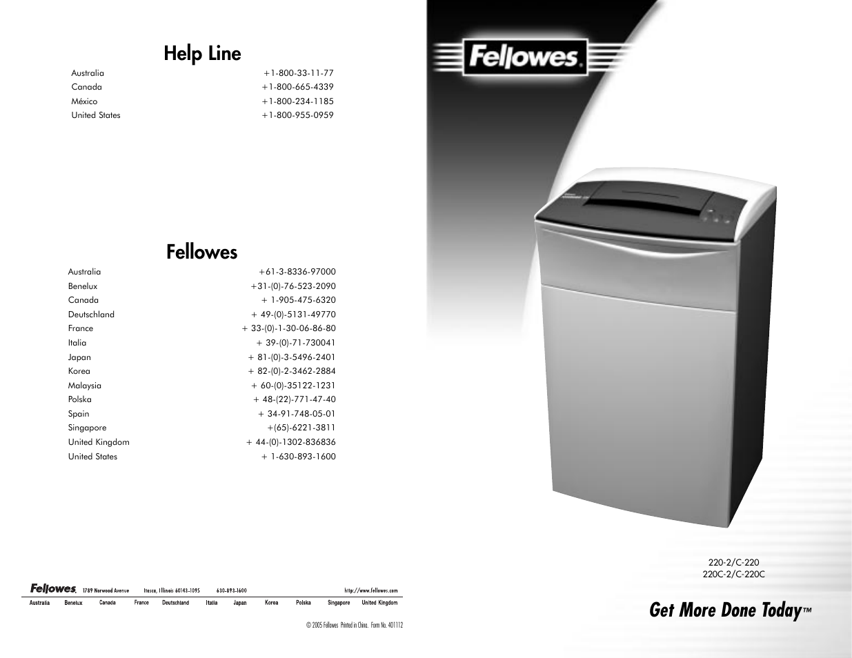 FELLOWES 220-2 User Manual | 5 pages