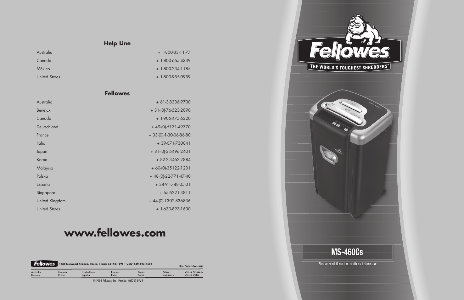 FELLOWES MS-460CS User Manual | 2 pages