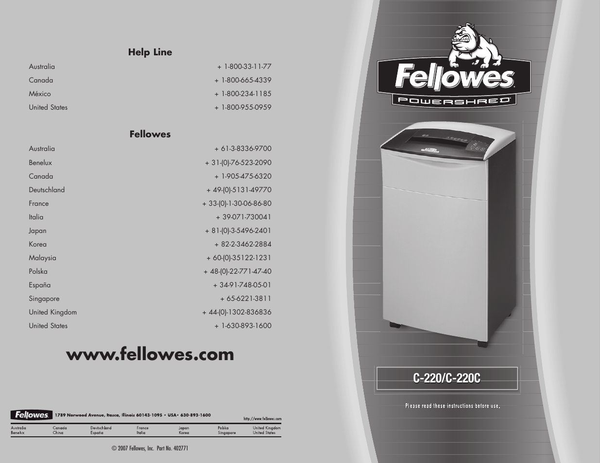 FELLOWES C-220  EN User Manual | 2 pages