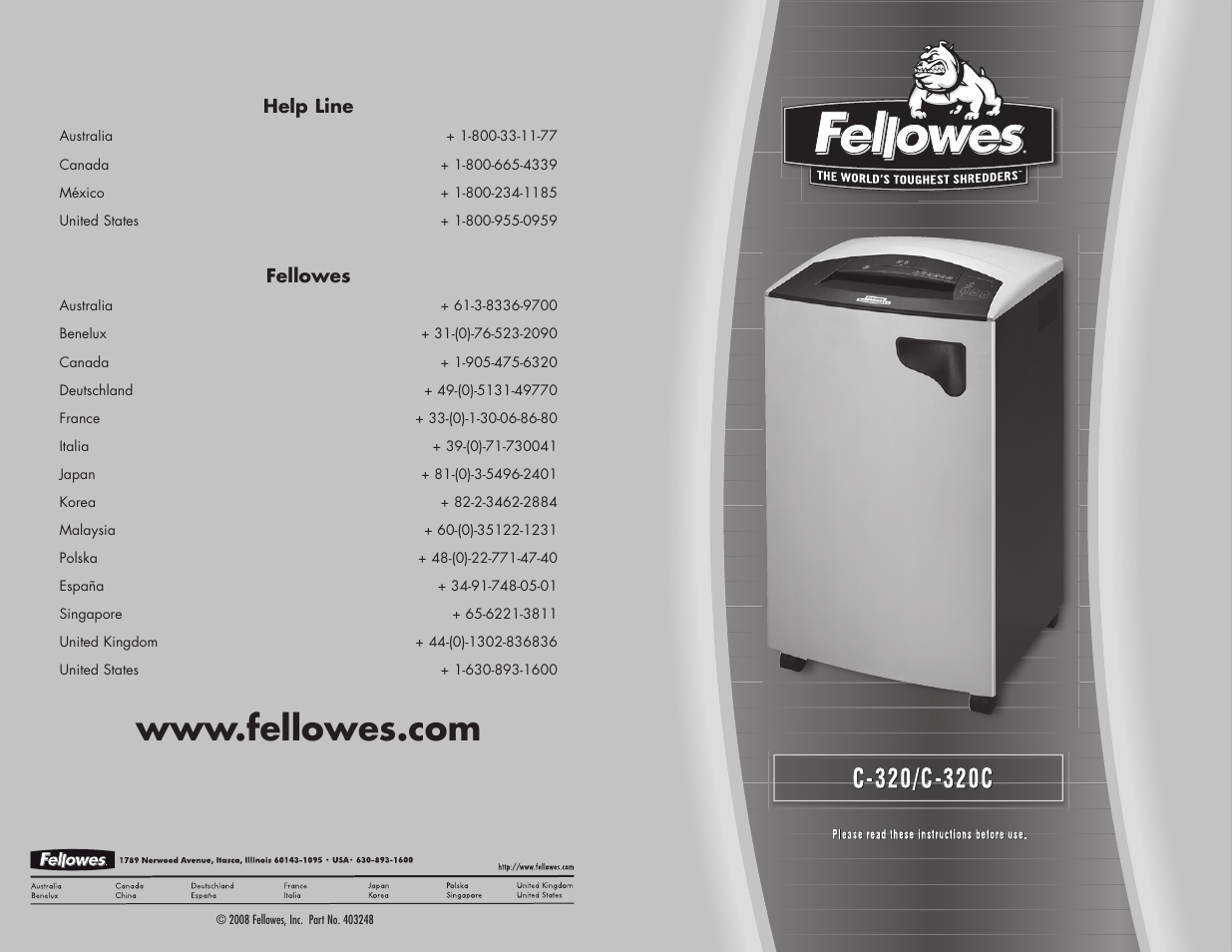 FELLOWES C-320 User Manual | 2 pages