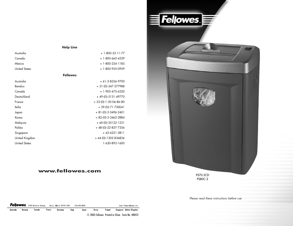 FELLOWES PS70-2CD User Manual | 4 pages