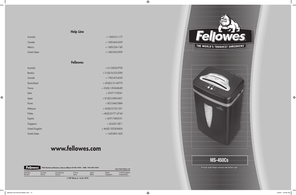 FELLOWES MS450Cs User Manual | 2 pages