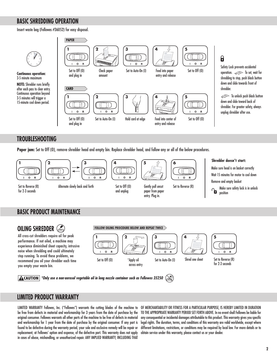 Basic shredding operation, Oiling shredder | FELLOWES P-8C User Manual | Page 3 / 4