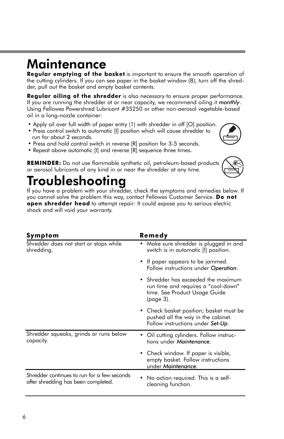 Maintenance, Troubleshooting | FELLOWES T580C User Manual | Page 6 / 8