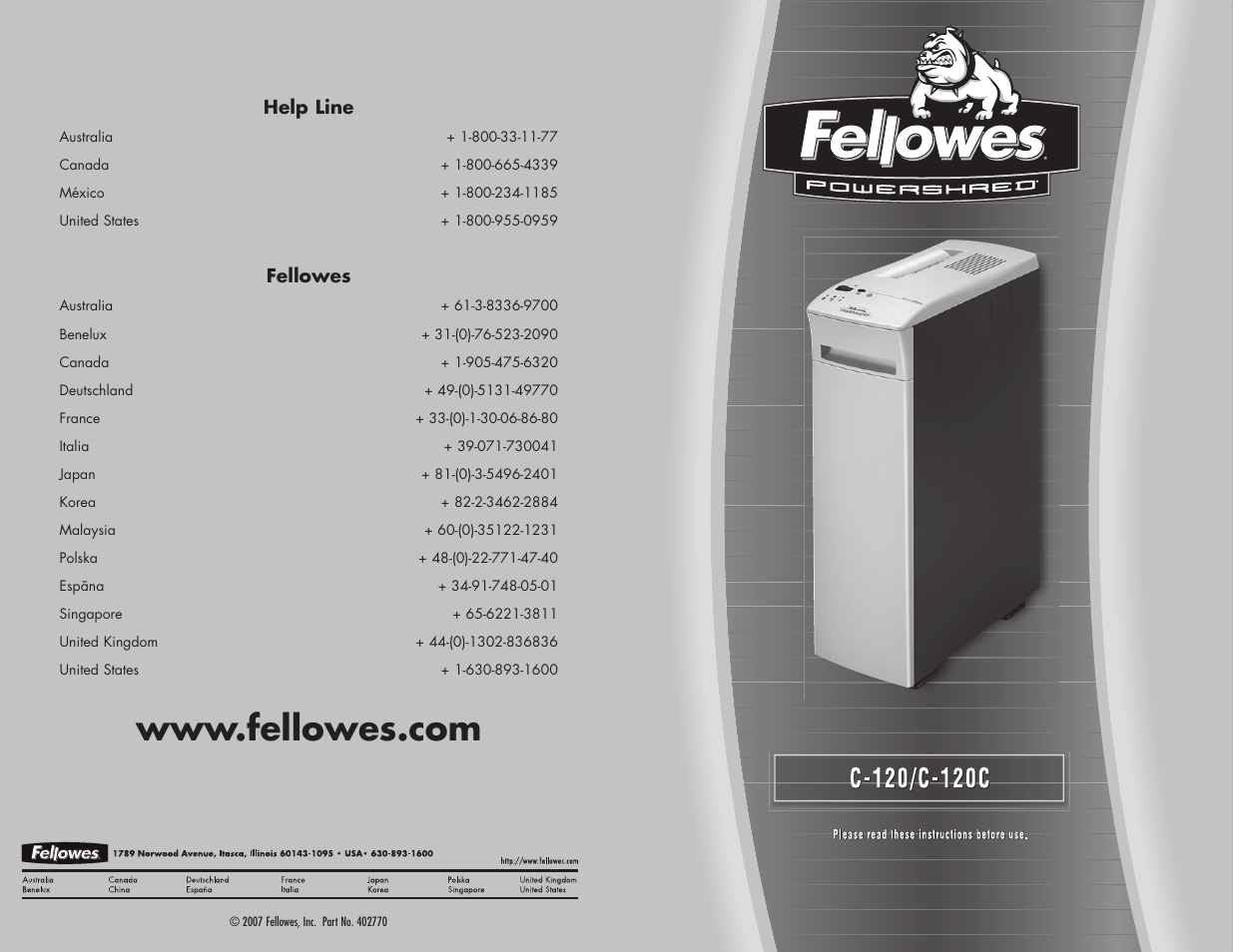 FELLOWES C-120C User Manual | 2 pages