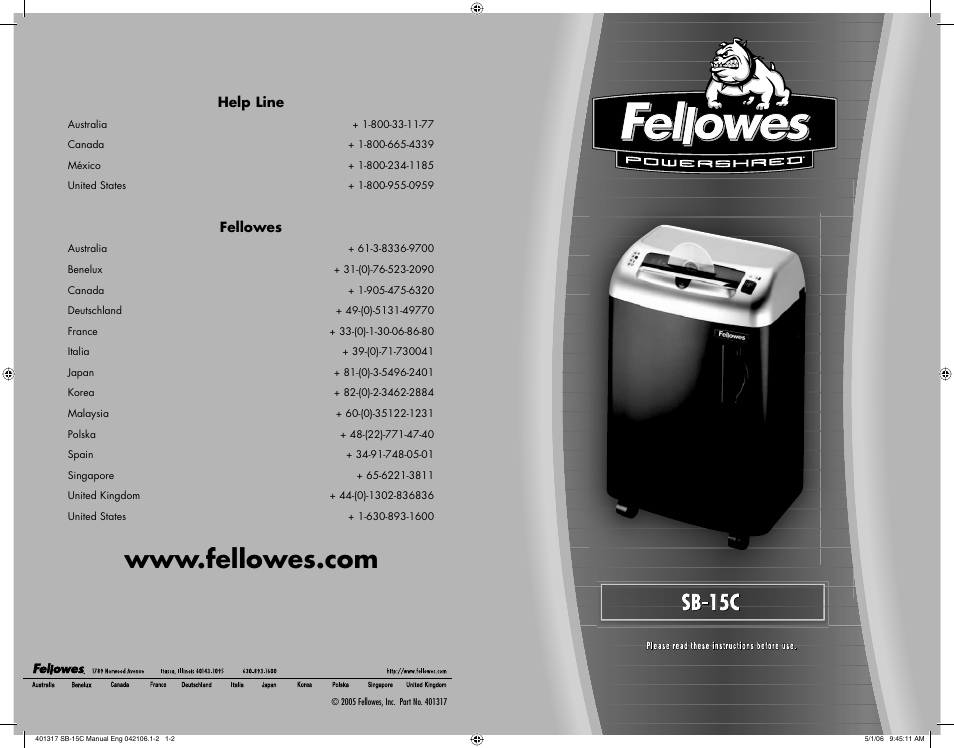 FELLOWES SB-15C User Manual | 2 pages