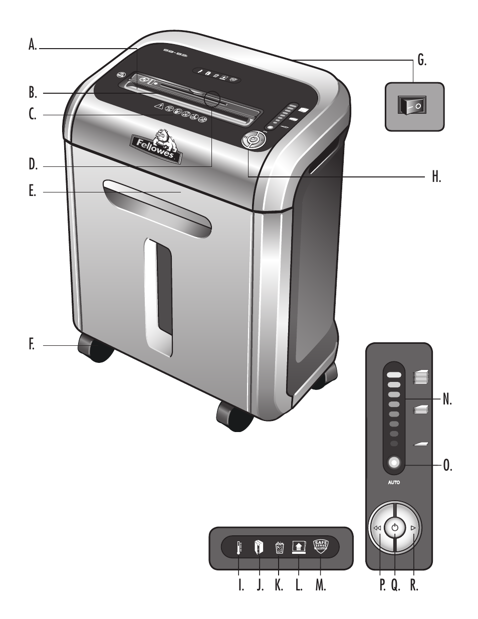 P. q. r. o. n, I. j. k. l. m. a. b. d. e. c. h. g | FELLOWES SB-83I User Manual | Page 2 / 8