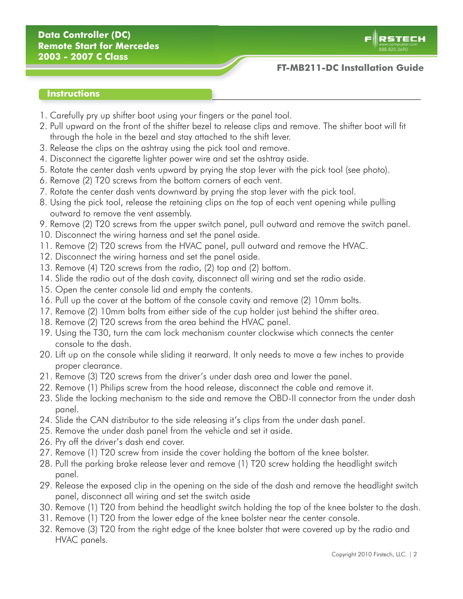 Firstech, LLC. FT-MB211-DC User Manual | Page 2 / 10