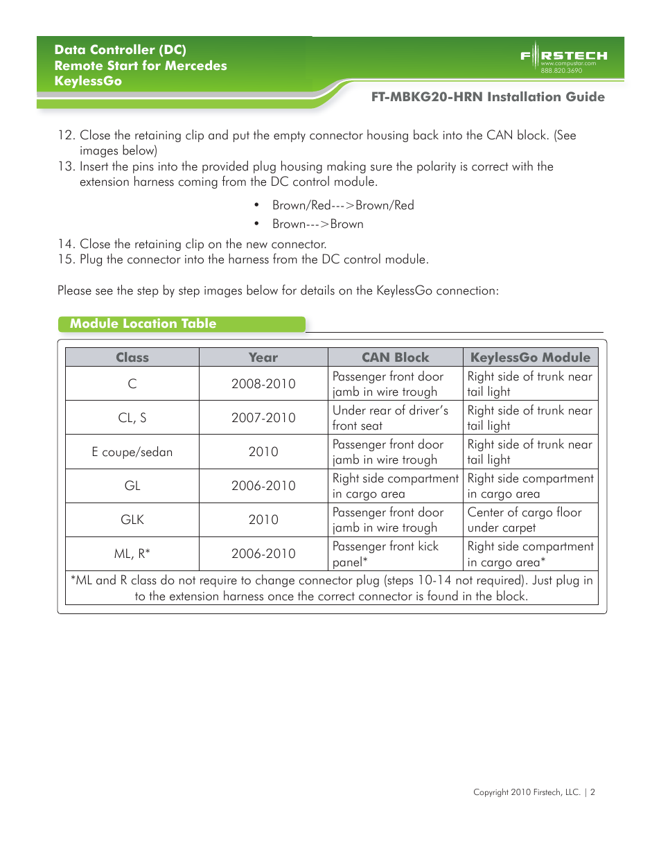 Firstech, LLC. FT-MBKG20-HRN User Manual | Page 2 / 7