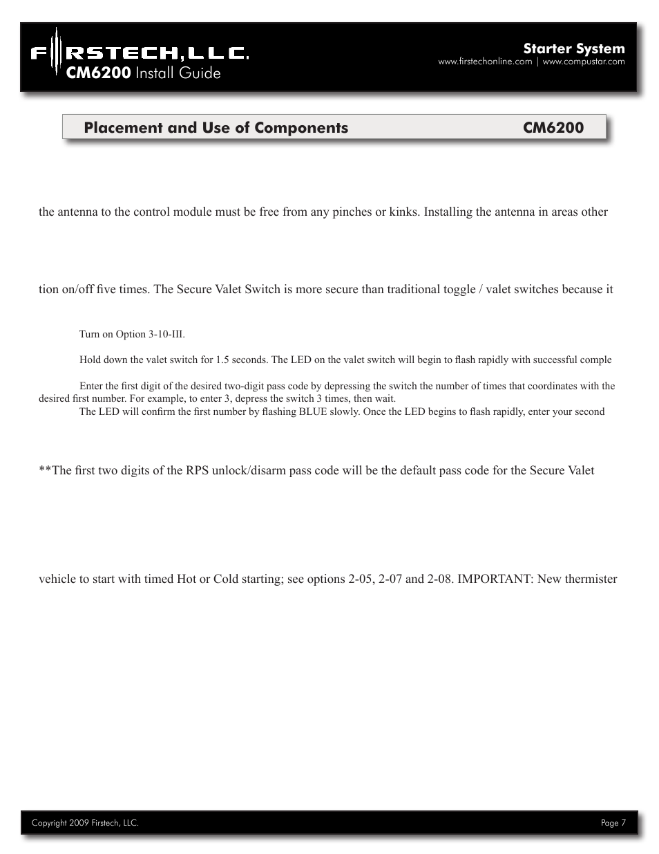 Cm6200 install guide, Placement and use of components cm6200 | Firstech, LLC. CM6200 User Manual | Page 7 / 33