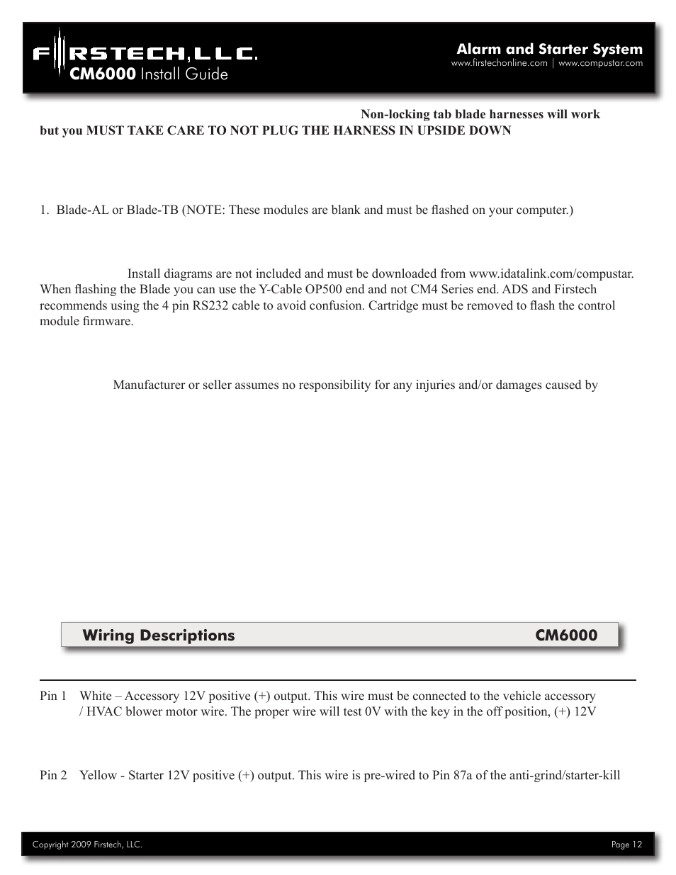 Cm6000 install guide | Firstech, LLC. RF-2W900FM-5PT User Manual | Page 12 / 35