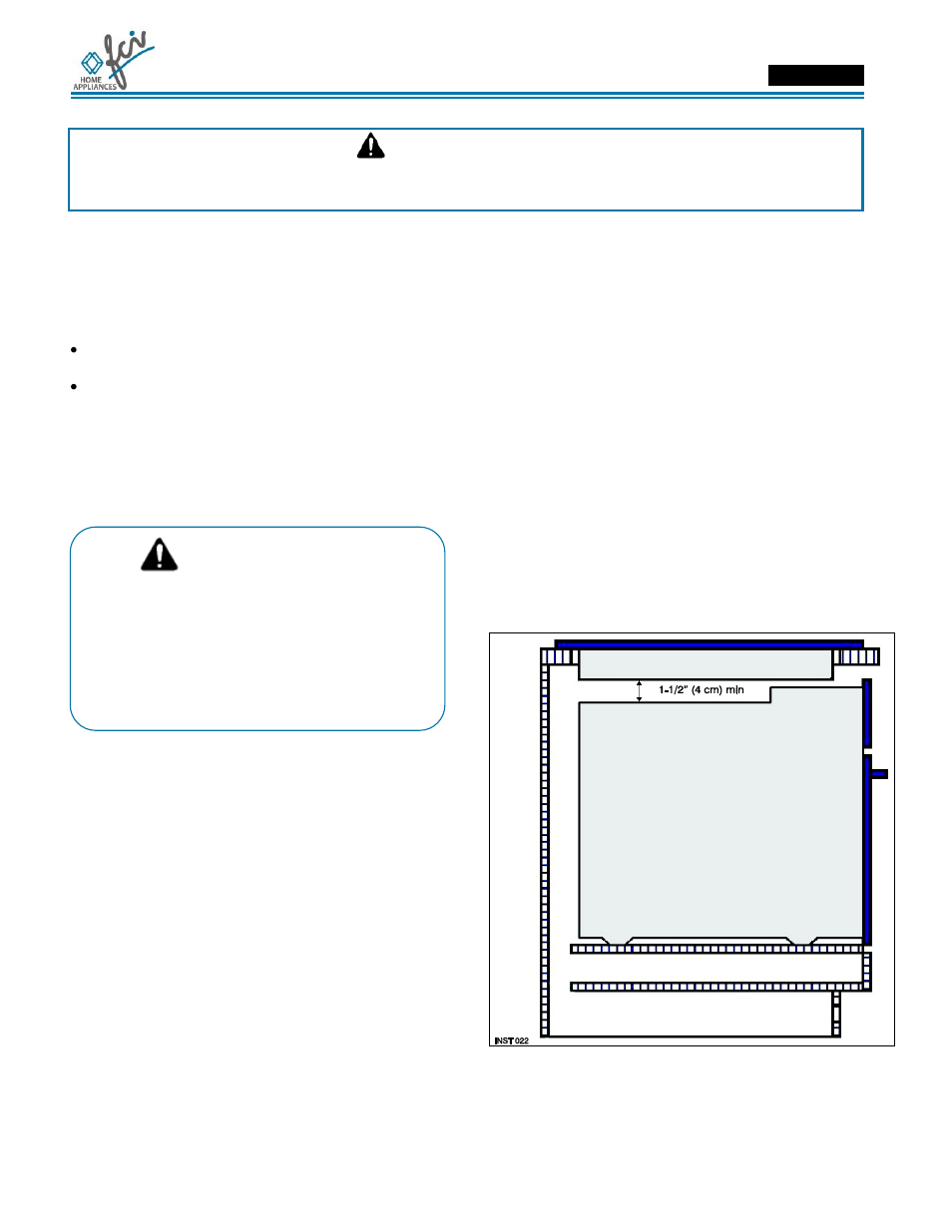 Manuel d’installation, Avertissement avertissement spéciaux, Avertissement | FCI Home Appliances ECCB 30" User Manual | Page 16 / 40