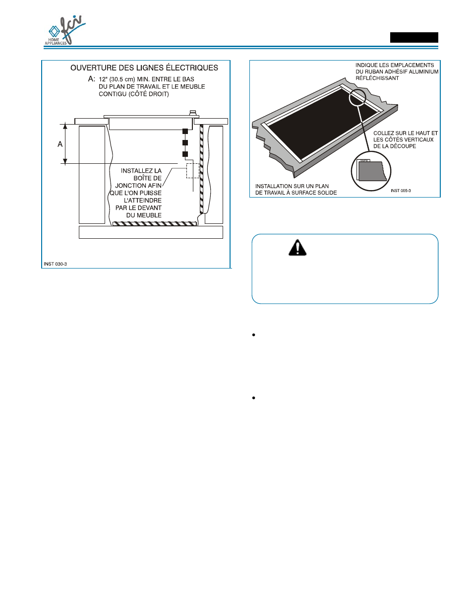 Manuel d’installation, Avertissement | FCI Home Appliances ECCB 30" User Manual | Page 23 / 40