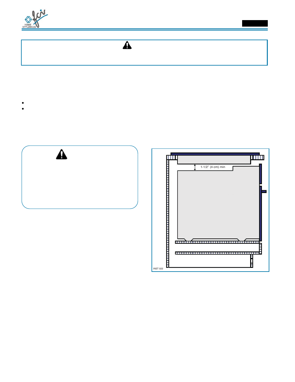 Installation manual, Warning special warnings, Warning | FCI Home Appliances ECCB 30" User Manual | Page 4 / 40